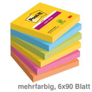 Post-it Haftnotizen "Super Sticky" Carnival mehrfarbig 76 x 76 mm 6x90Bl.