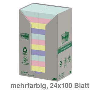 Post-it Haftnotizen "Recycling Tower" mehrfarbig 38 x 51 mm 24x100Bl.