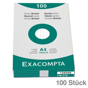 Exacompta Karteikarten A5 weiß liniert 100St.