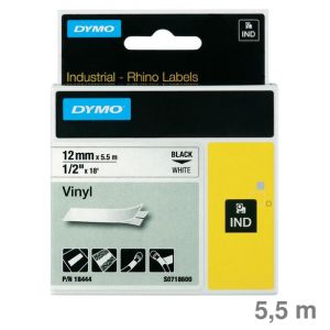 Dymo Schriftband "IND" Vinyl weiß / schwarz 12 mm x 5,5 m