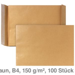 Faltentasche B4, ohne Fenster, 20mm Klotzboden braun 150g/m² 100St.