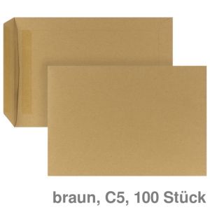Versandtasche C5, ohne Fenster, selbstklebend braun 90g/m² 100St.