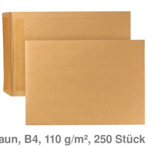 Versandtasche B4, ohne Fenster, selbstklebend braun 110 g/m² 250St.