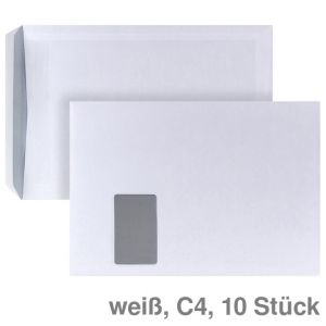 Versandtasche C4, mit Fenster, selbstklebend weiß 90g/m² 10St.
