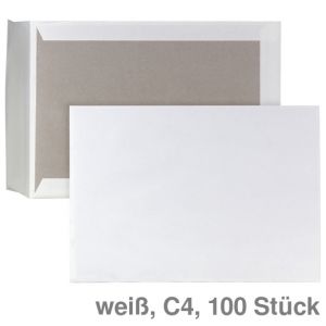 Papprückwandtasche C4, ohne Fenster, haftklebend weiß 120g/m² 100St.